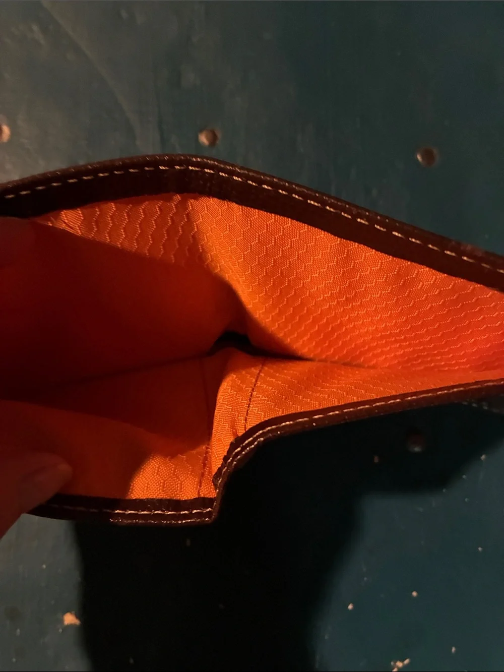 Timberland PRO Dark Brown Leather Bifold Wallet with Orange Logo Patch-NWOT Tags